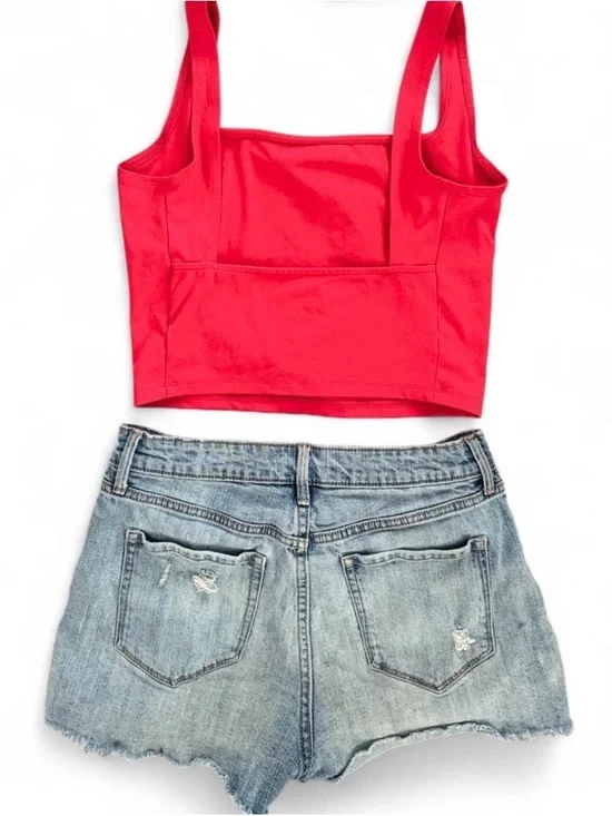 Wild Fable Red Crop Top M + Old Navy Distressed Shorts 8 | Summer Outfit Bundle - Picture 2 of 4